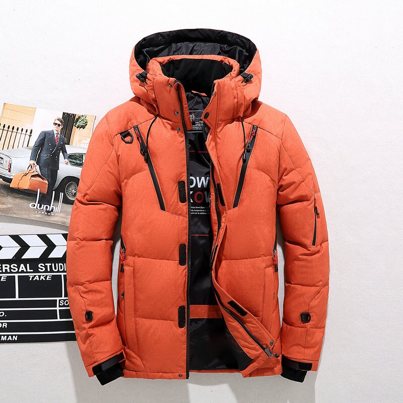 Mannen Parka Down Dikke Warme Winter Jacket Hooded Thicken Duck Down Jas Casual Slim Overjas Met Veel Zakken mens: Oranje / 4XL