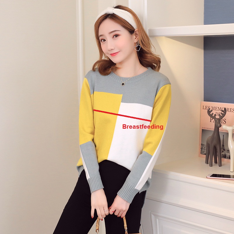 Pull de maternité pour femmes enceintes, pull de grossesse en tricot, Tee-shirt de couleur assortie, automne hiver: green / L