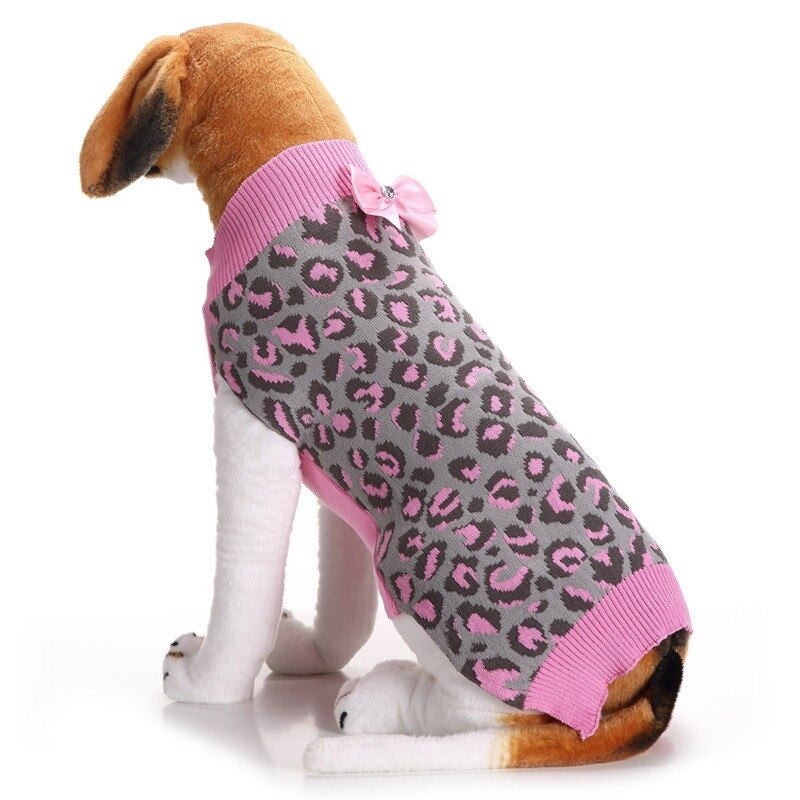 Mode Herfst/Winter Wol Hond Truien Roze Luipaard Print Bows Breien Pet Kleding Voor Kleine En Middelgrote Hond kleding