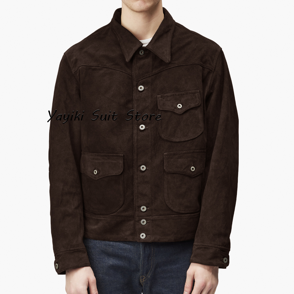 Man Coats for Men Men's Suede Jacket in Coats and Jackets for Suit Mens Suits Luxury Man Coat Blazers Male & ، Full: XXXL / Brown