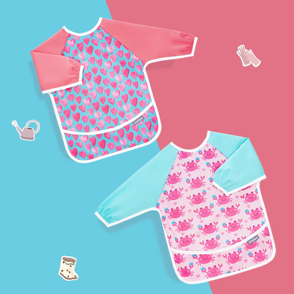 Elinfant Lange Mouwen Slabbetjes Waterdichte Baby Bib En Peuters Met Pocket Licht Gewicht Bib Wasbare One Size Feeding Slabbetjes: bws02-baby bibs