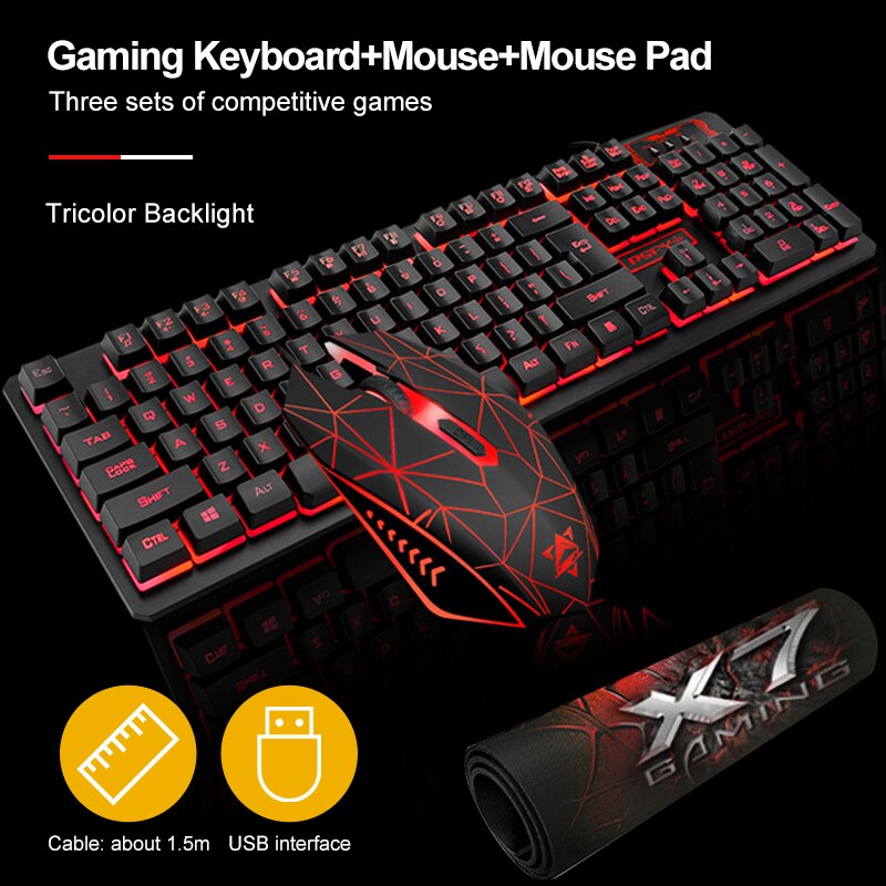 3/4Pcs LED Backlit GamerMechanical Keyboard+Gaming Mouse+Headset +Mouse Pad Wired Backlight Desktop Ergonomic Keyboard Set: as show 01