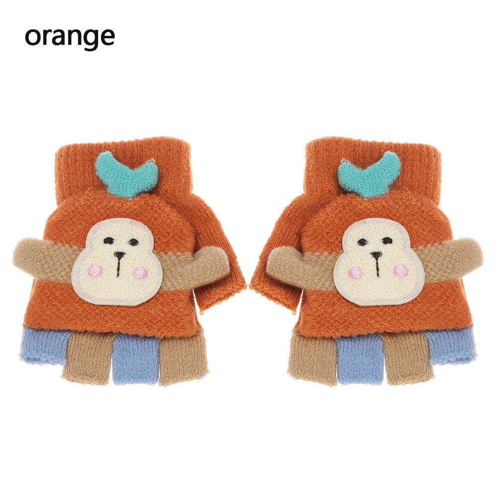 1 par bonito dos desenhos animados crianças luvas de malha meninos meninas inverno quente metade dedo flip superior luvas sem dedos para 3-8 anos de idade: orange