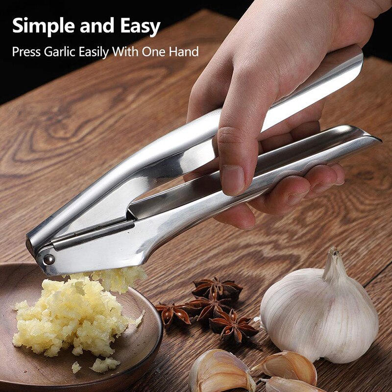 Garlic Press, 304 Stainless Steel Garlic Crusher, Rust Proof, Heavy Duty Garlic Mincer With Square Hole, Kitchen Tools