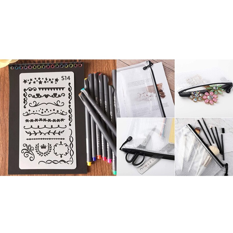 36 Pièces BRICOLAGE DESSIN Modèle Modèle de Peinture Et 18 pièces Maille Fermeture Éclair Pochette Sac de Document