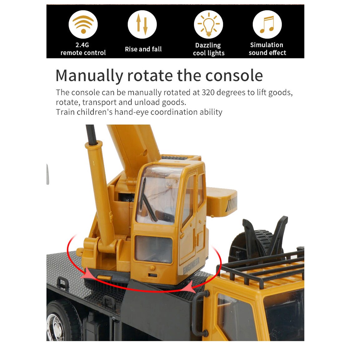 2,4G 10CH 1:24 grúa Derrick de vehículo de ingeniería de simulación de Control remoto inalámbrico juguete para niños juguetes educativos para niños