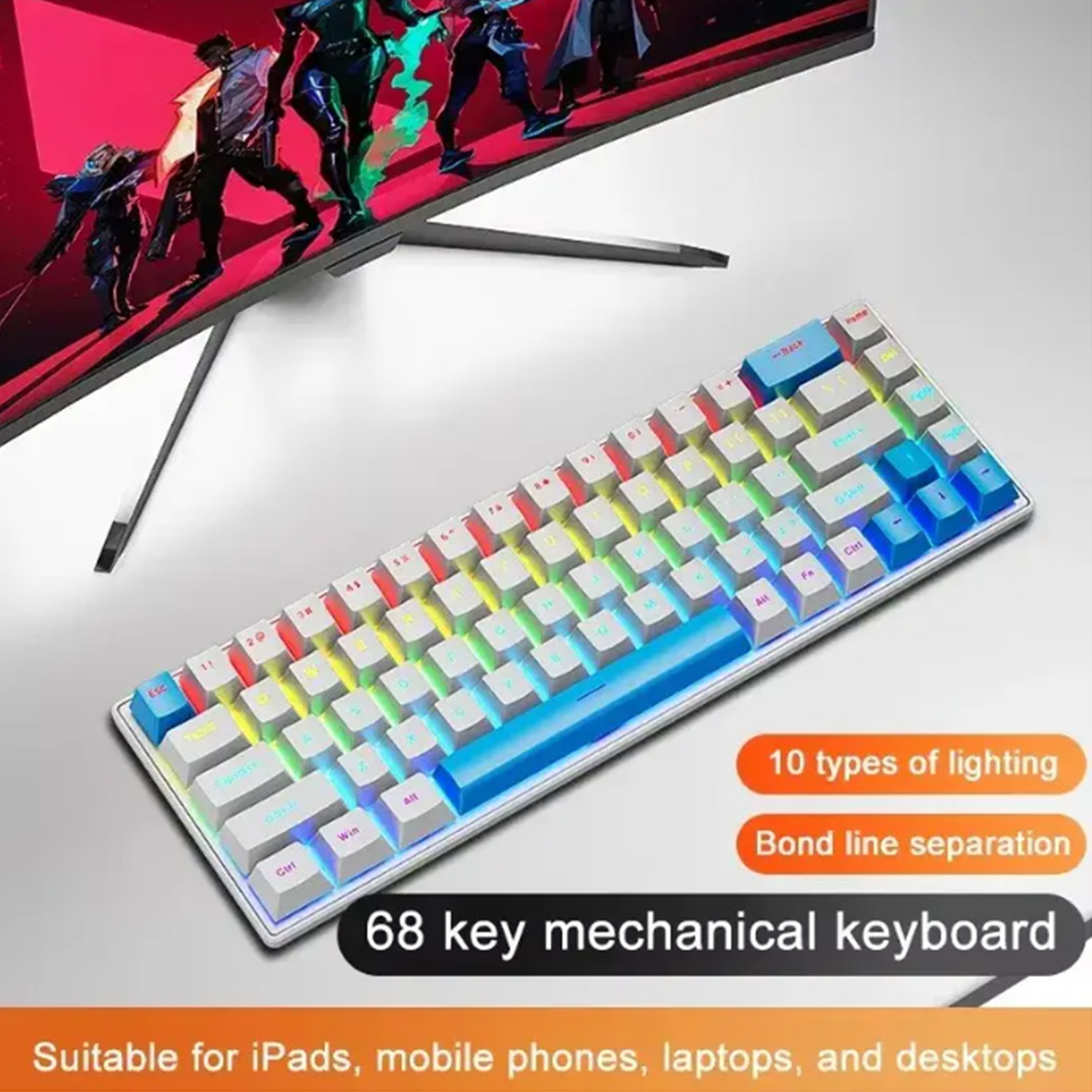 68 Keys Mechanical Keyboard RGB Backlight Wired Gaming Keyboard Ergonomic Swappable Keyboard for Win/Mac/PC Office Computer: Navy Blue / Red Switch