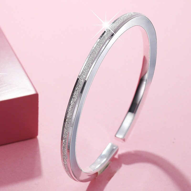 KOFSAC 925 Sterling Silver Bangle For Women Party Jewelry Open Size Matte Square Bangles Lady Wedding Accessories