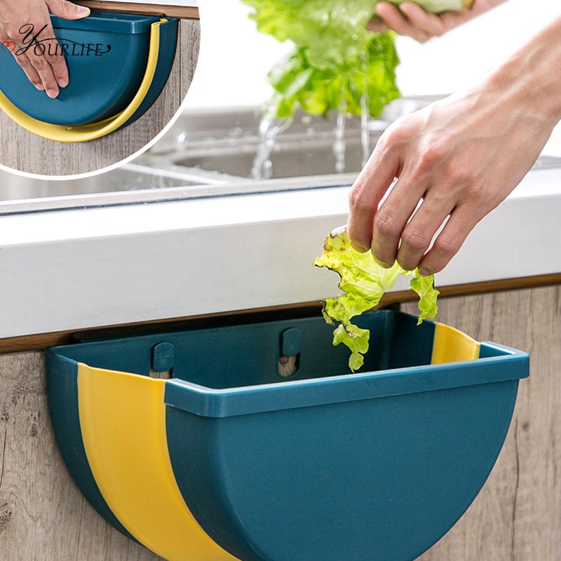 OYOURLIFE Folding Wall Mounted Trash Bin Recycle Bin Kitchen Cabinet Door Hanging Trash Can Holder Home Garbage Bin