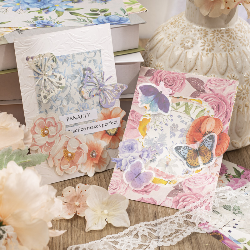 Yoofun 100 patrones no repetidos, blocs de notas de flores estéticas, Material decorativo para diario, papel, álbum de recortes, suministros escolares y de oficina