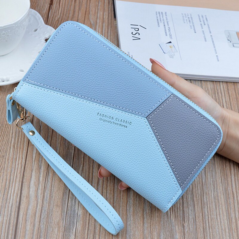 Geometrisk kvinner clutch rosa lommebøker telefonlomme veske kortholder lappeteppe kvinner lang lommebok dame kredittkort pu-boks