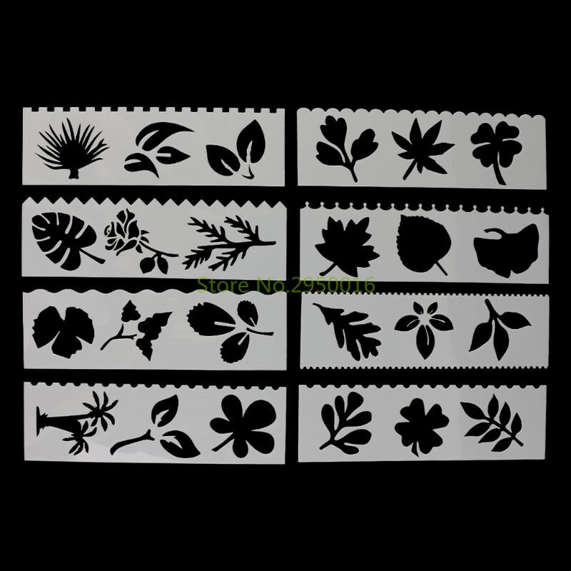 8Pcs/set Kids Plastic Drawing Template Rulers Stencils DIY Painting DIY Making School Stationery Supply Tools Craft 8 Types C26: Leaves