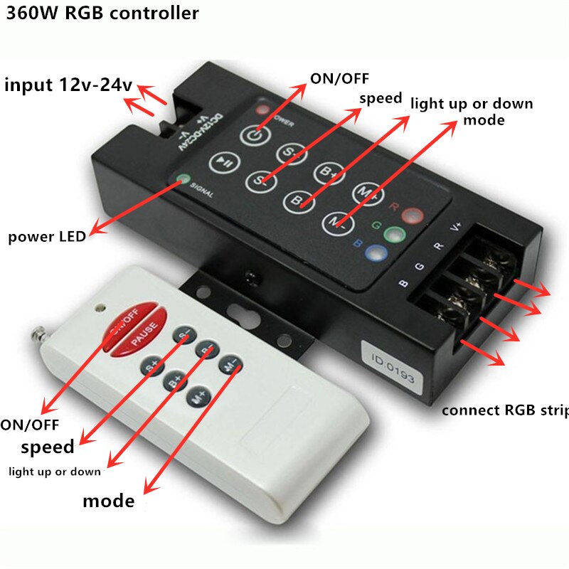 Dc 12v rf fjernbetjening led lys controller dimmer til smd 3528 5050 2835 3014 led rgb farve strip lys