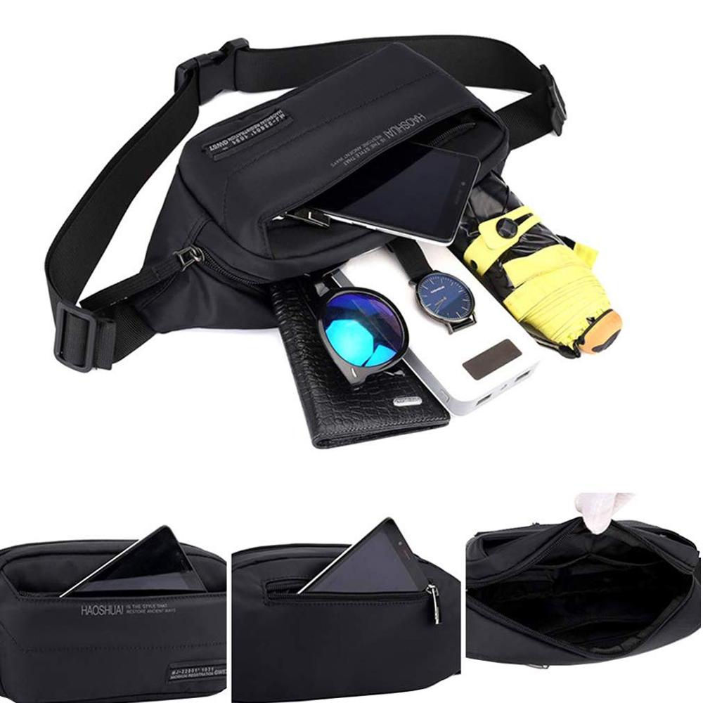 Nylon Fanny Pack for Men Women Waist Pack Bag Hip Bum Belt Pouch Bags with 3 Zipper Pockets for Outdoors Running Hiking Cycling