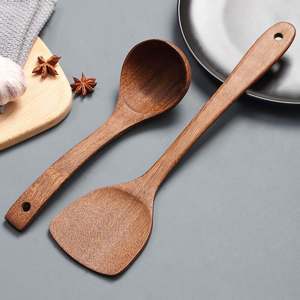 Wooden Kitchenware set Long handle Spatula Rice Scoop Vegetable meat cooking shovel Mixing Spoons for Nonstick pan kitchen tools