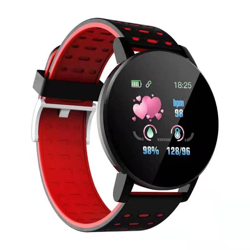 119 Plus Bluetooth Smart Armband Mannen Bloeddruk Hartslag Polsband Sport Tracker Waterdichte Android Met Wekker: red