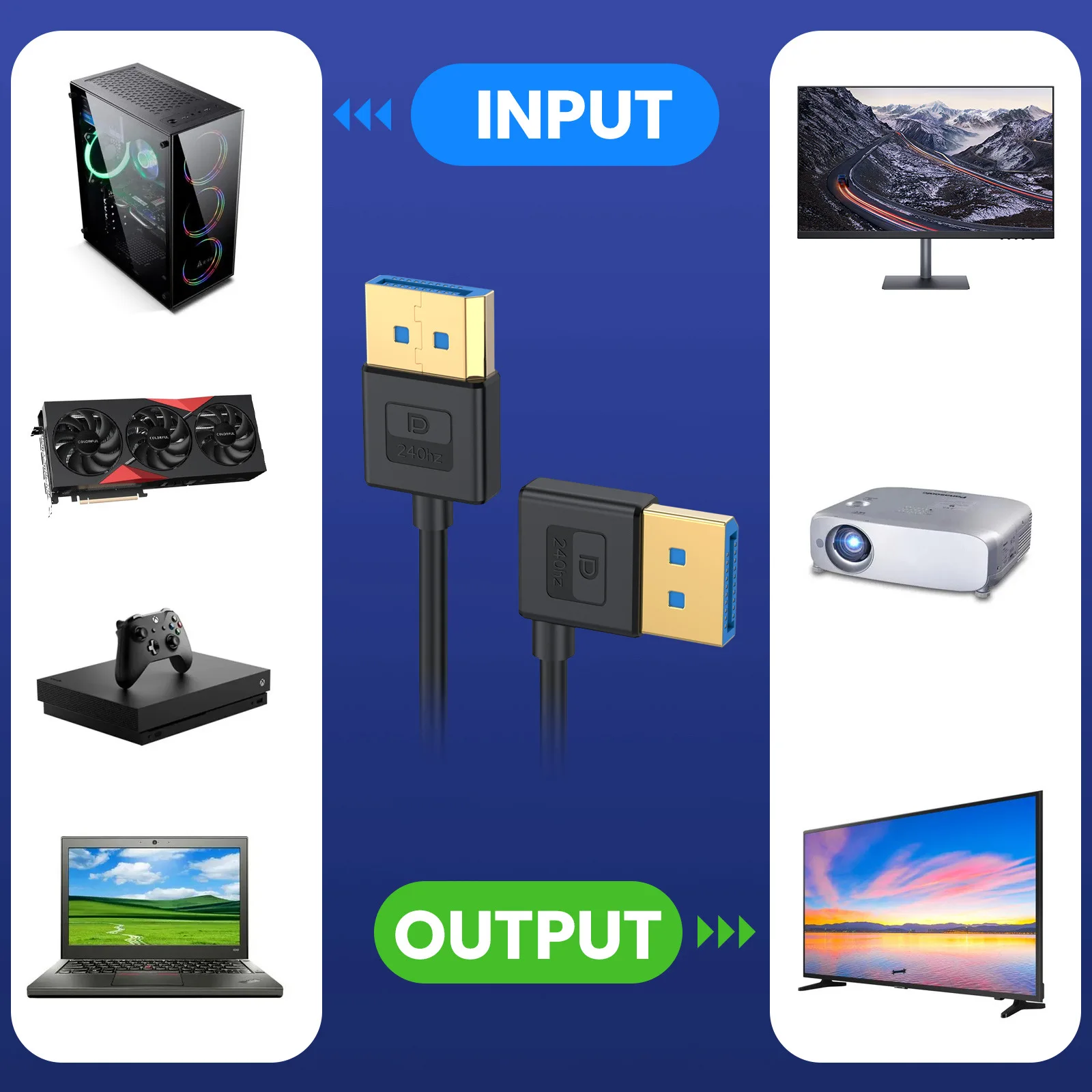 90-Grad rechtwinkliges Displayport 1.4-Kabel DP-Stecker auf Displayport-Stecker Silikonkabel mit 8K/60Hz, 4K/144Hz-Unterstützung 0,3 m 1 m 5 m