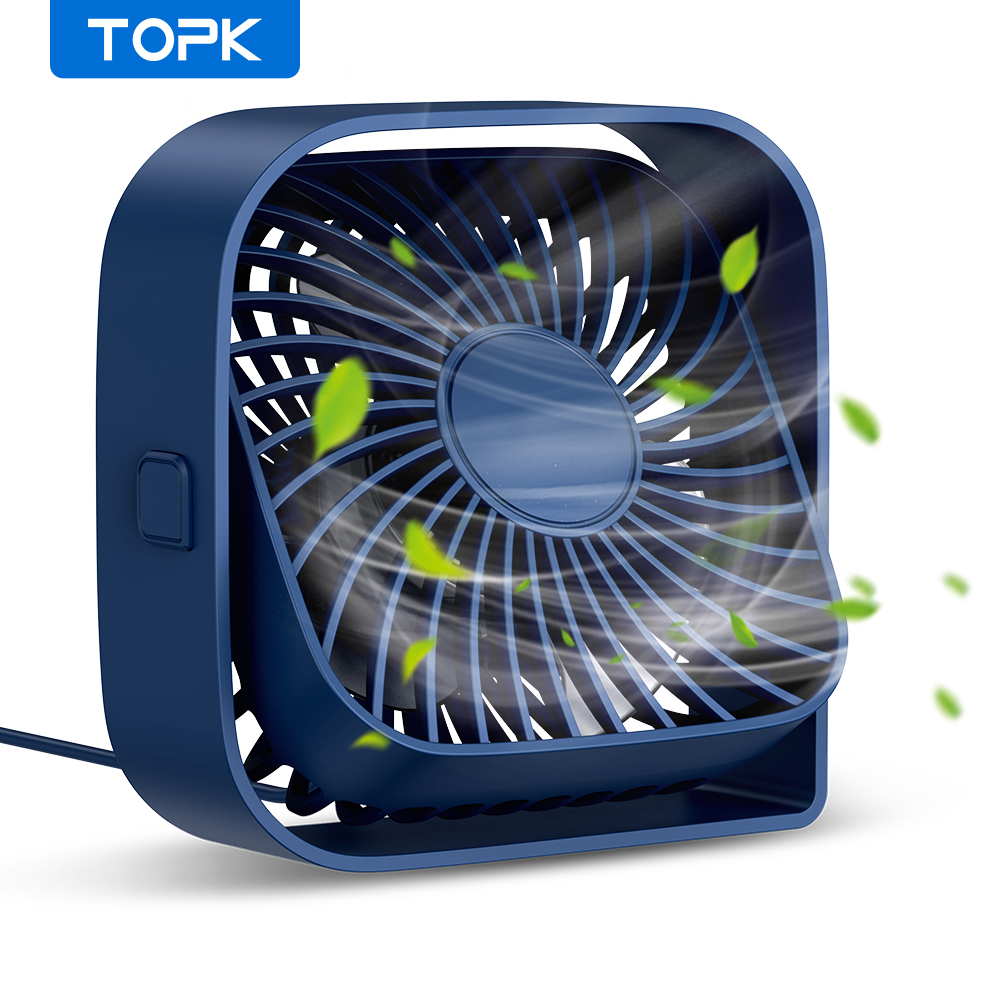 Topk mini bärbar fläkt usb skrivbordsfläkt bord starkt luftflöde och tyst drift 3 hastigheter vind 360 ° roterbara stående fläktar för rum hem: Blå