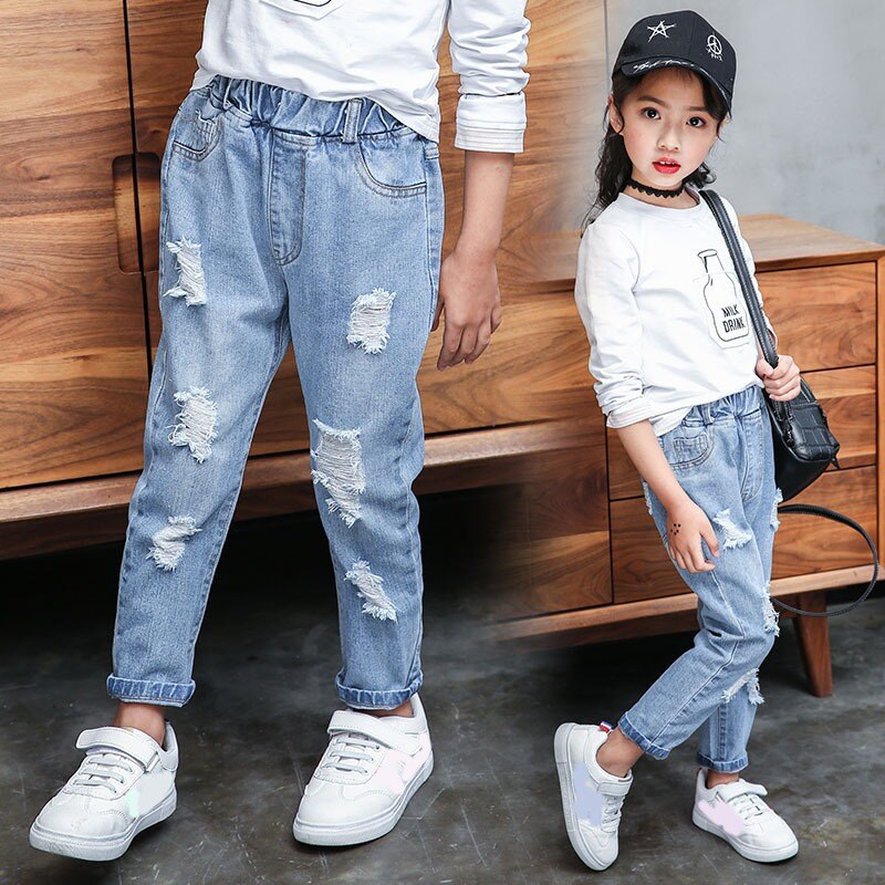Jeans til piger forår efterår børn ripped jeans børnetøj 2-12y baby drenge piger denimbukser