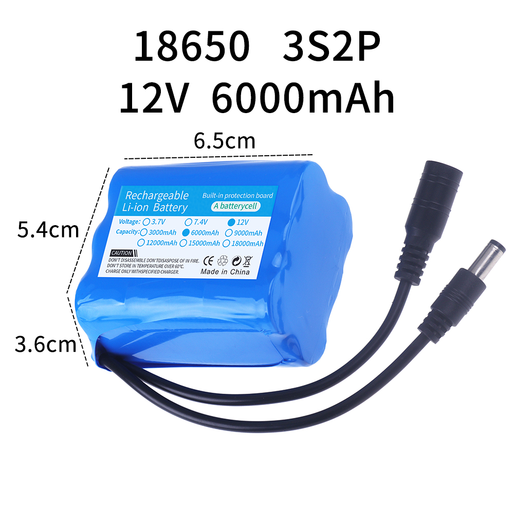100% paquete de batería portátil de 12V 3000/6000/9000/12000/18000/21000mAh 12v 18650 iones de litio DC 12,6 V batería súper recargable: Claro