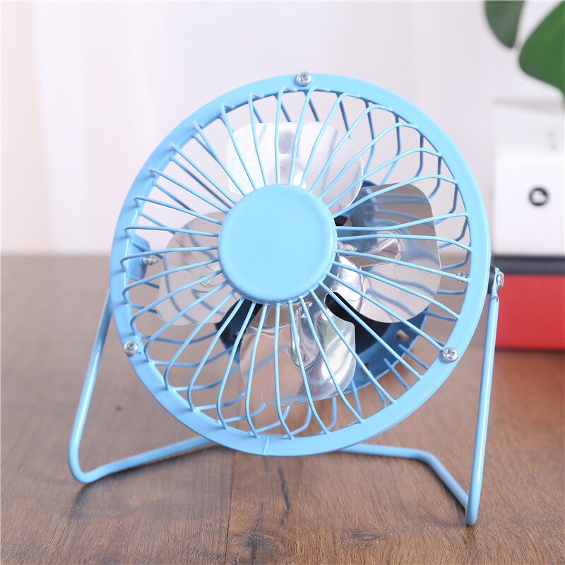 Draagbare Mini Ventilator Aluminium Blad Laste USB Smeedijzeren Fan Kantoor Computer USB Mini Elektrische Ventilator: Blue