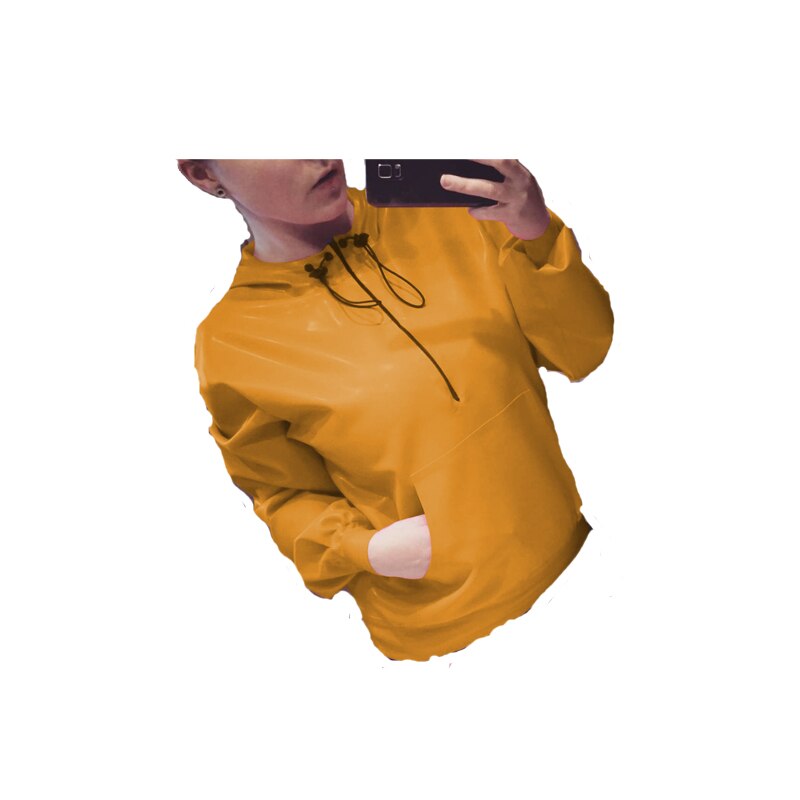 Rubber 100% Latex Mannen Of Vrouwen Geel Hooded Top Lace-Up Lange Mouwen Maat XXS-XXL