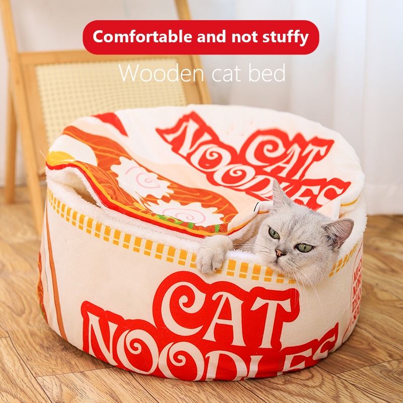 Das neue Winter-Karikatur-Ramen-Katzennest Liebe warm niedlich Halbbeschlossenes Katzenbett kann geöffnet und gewaschen werden