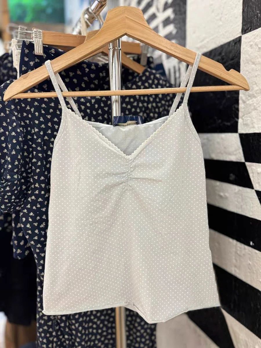 Prickigt linne shorts 2 -delat set kvinna veck spetskant v-ringad smal crop top resår i midjan korta byxor söta bomulls pyjamasset för hemmabruk: Djupblå