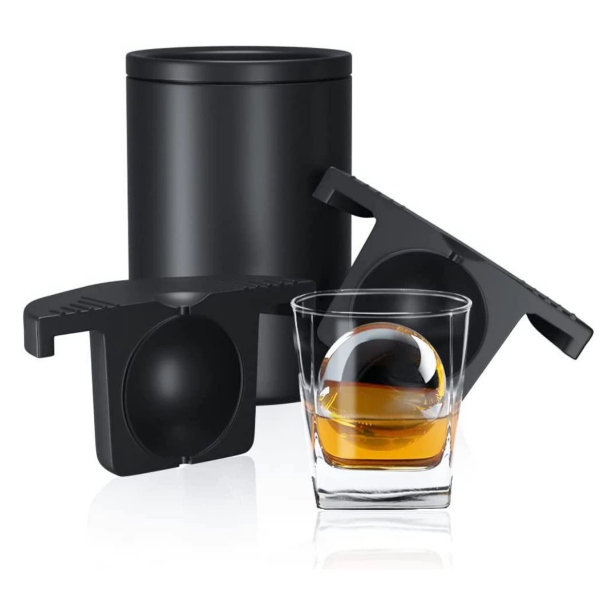 Large Ice Cube Tray Maker 2 Inch Clear Square Crystal Clear Ice Cube Maker for Cocktail,Whiskey & Bourbon Drinks for Men: black