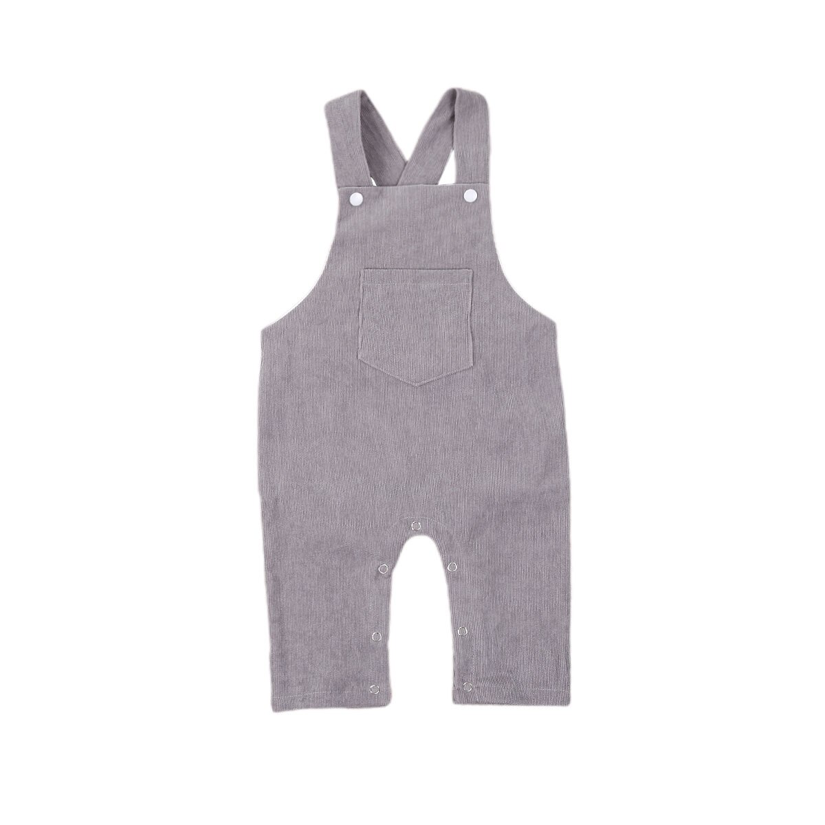FOCUSNORM Autumn Baby Girls Boys Overalls Rompers Solid Pocket Sleeveless Button Straight Pants 2 Colors 0-24M: Gray / 24M