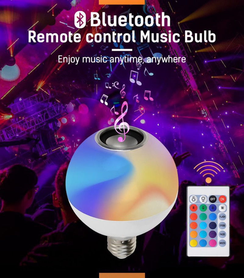 12W Intelligente E27 Rgb Bluetooth Speaker Led Lamp Verstelbare Muziek Licht Draadloze Led Licht 24 Afstandsbediening Rgb + Wit