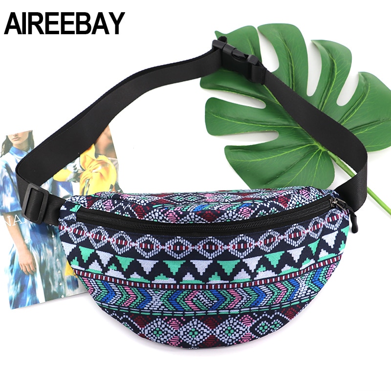 Aireebay 2020 novo verão feminino fanny pacote estilo boêmio cintura packs senhoras grande cinto saco do vintage impresso bolsa de telefone viagem