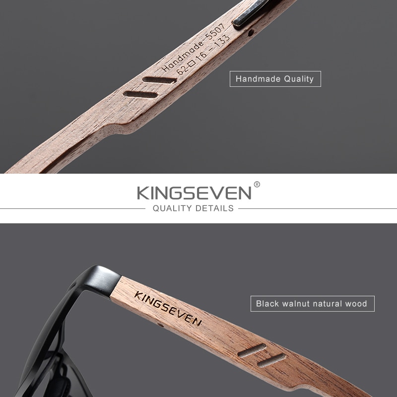 KINGSEVEN Wood Men Sunglasses Polarized Wooden Sun Glasses for Women Mirror Lens Handmade UV400 Eyewear Accessories