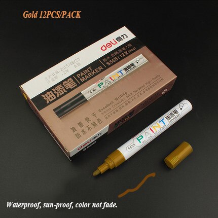 Deli 1pcs white mark pen oil 8 colors black silver gold waterproof do not fade paint pen marker pen: S558-4 gold 1pcs