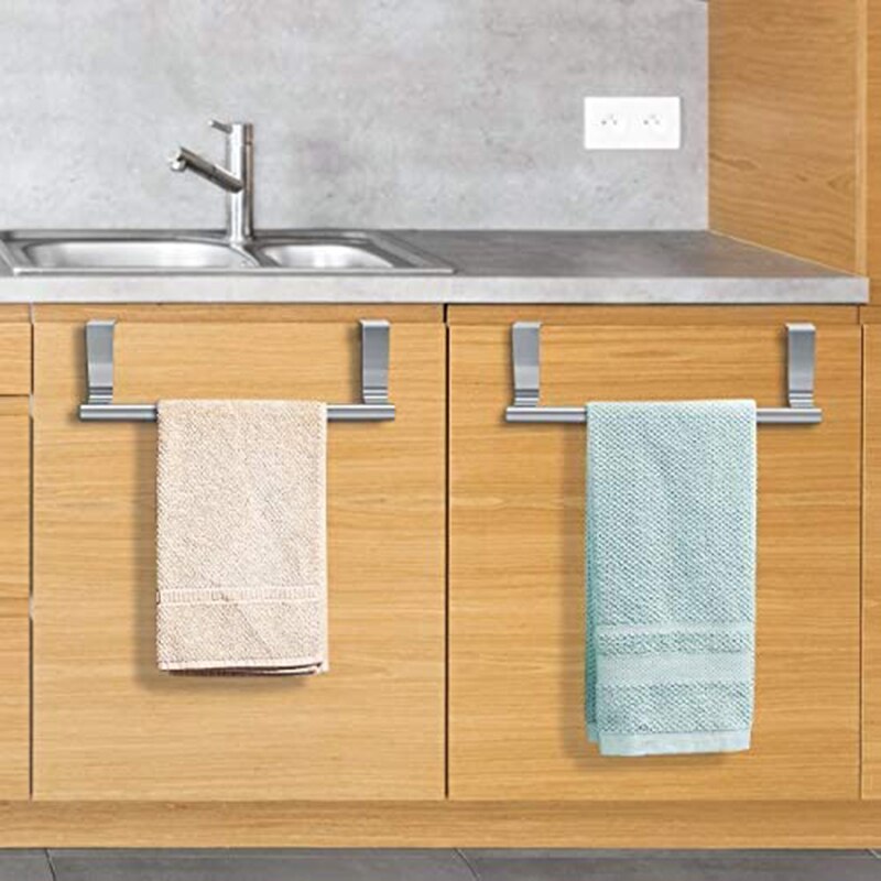 Stainless Steel Over Door Towel Rack Bar Holders for Universal Fit on Cabinet Cupboard Doors Pack of 2