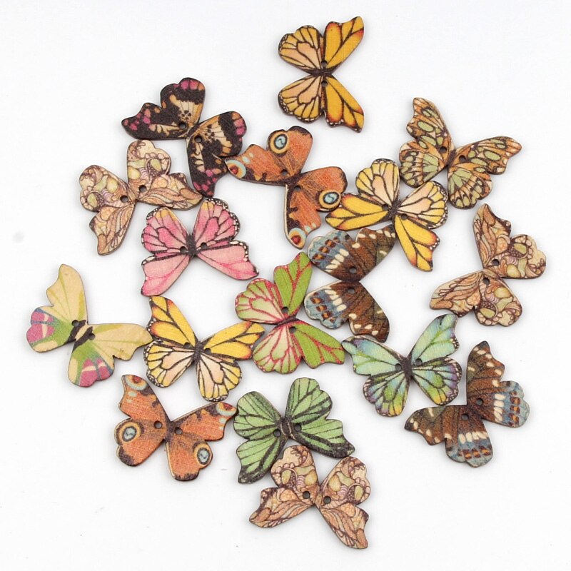 20pcs Mixed Retro Series Wooden Buttons For Clothing Sewing Decorative Needlework Scrapbooking Crafts DIY Accessories: 21x28mm