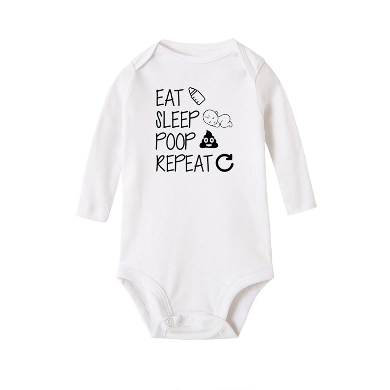 Recién Nacido mameluco de manga larga Niño bebé niña algodón comer dormir caca repetir infantil letra divertida mameluco mono ropa conjunto