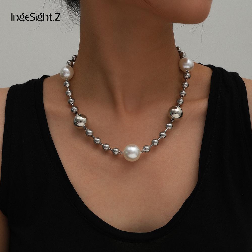 Ingesight. z cor de prata do vintage bola redonda frisado gargantilha colar afirmação imitação colar de pérolas colares para jóias femininas