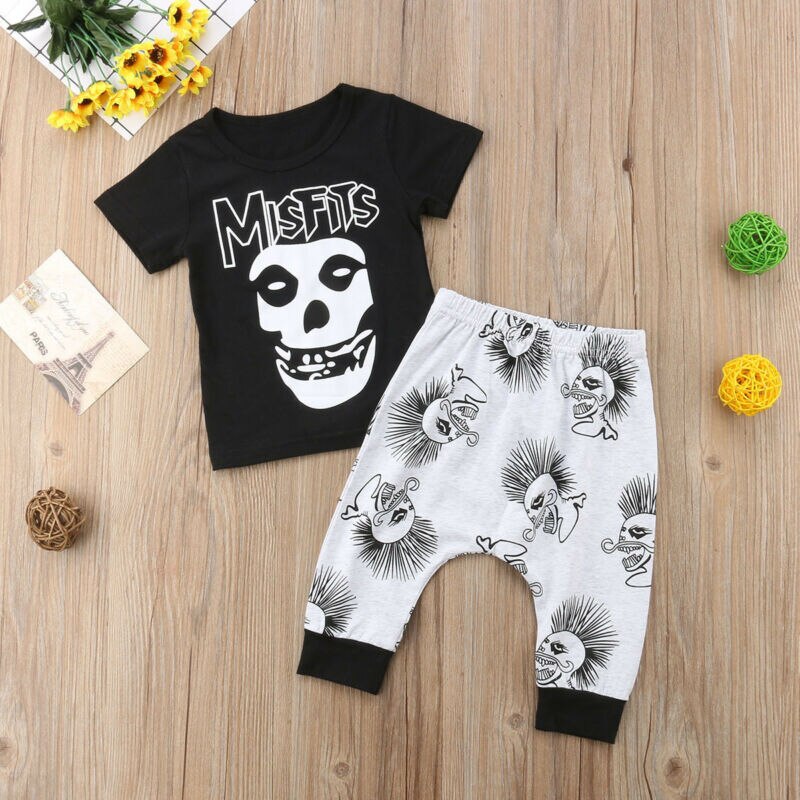 conjunto de ropa de calavera para niños y bebés conjunto de camisetas + Pantalones largos conjuntos de verano