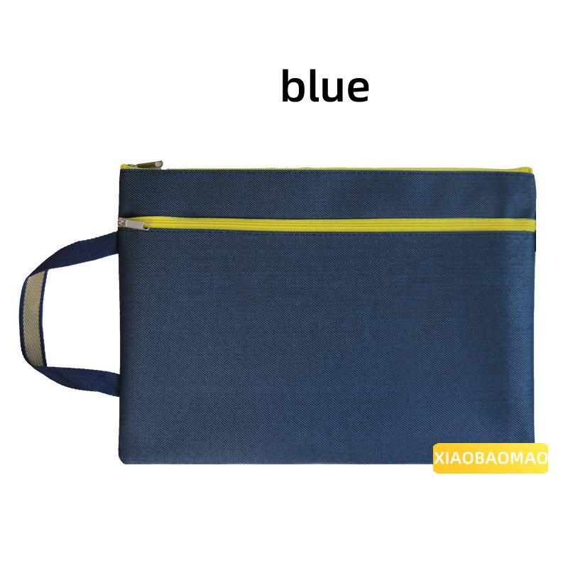 A4 Document File Bag Double-layer Large Capacity Canvas Student Stationery Bag Business Document Organizer Filing Products: Blue