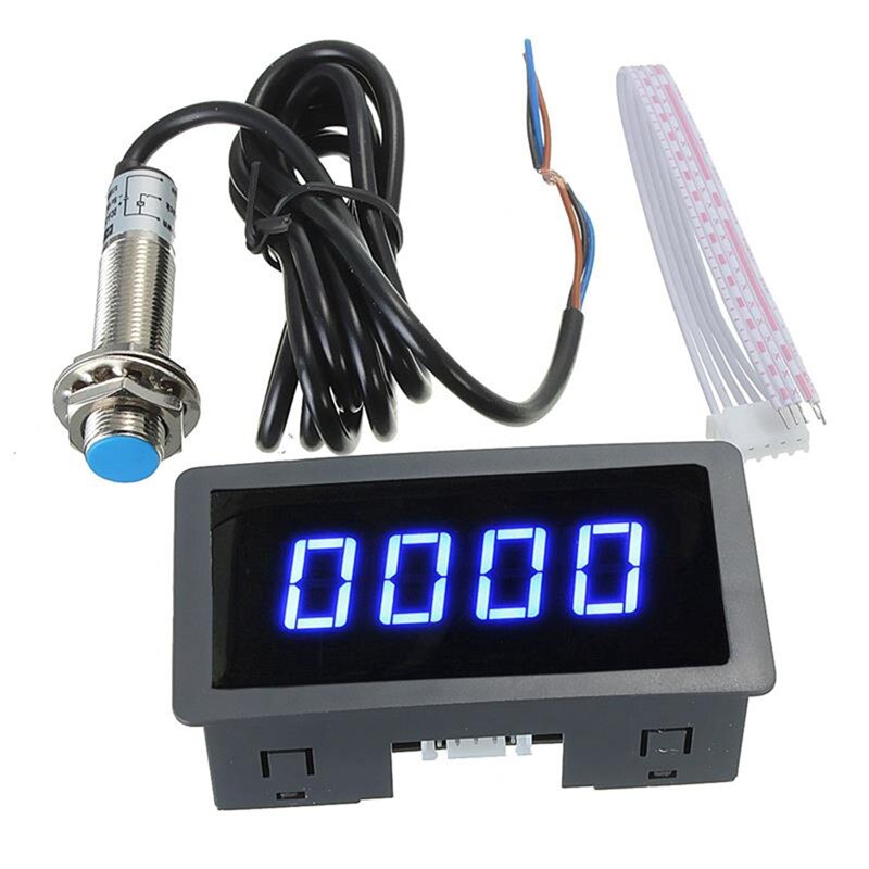 4 Durable Portable Useful Digital LED Tachometer RPM Speed Meter + Hall Proximity Switch Sensor NPN Blue/Red#291434: Blue