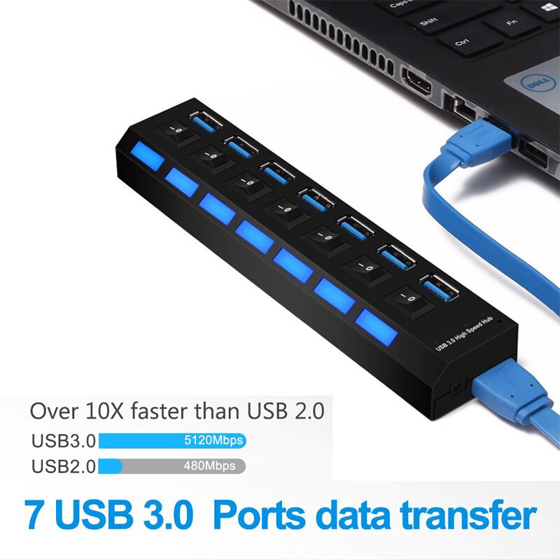 Hub usb 3.0 2.0 multi 4 7 porta usb divisor com adaptador de energia para computador portátil computador portátil acessórios vários usb hab