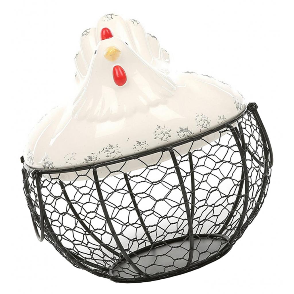 Cesta de huevos de alambre de Metal de cerámica para Gallina, cuenco decorativo para frutas y verduras: Large Egg Basket