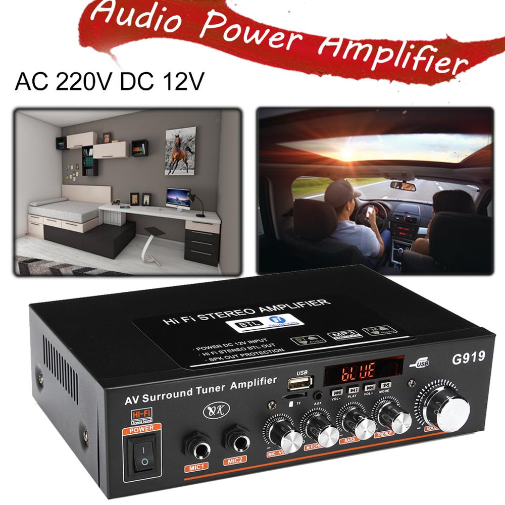 360W G919 Mini Amplificador Audio bluetooth Stereo Power Amplifier FM SD Hifi 2CH Amp Music Player Power Amplifier Car 12V 220V