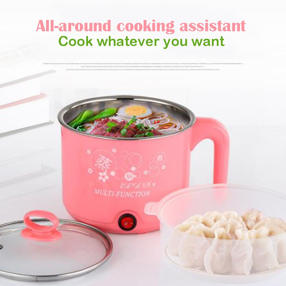 1.6L Electric Heating Pot Mini Multi-Function Electric Cooker Stainless Steel Noodle Pot Kitchen Appliances With Conversion Plug