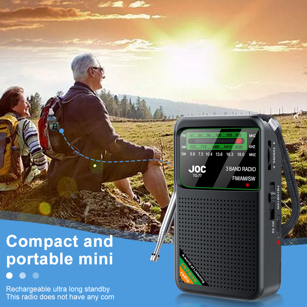 ​​Mini FM AM SW Radio Battery Operated Full Band Pocket Radio Built-in Speaker Type-C Rechargeable Emergency Radio for Elder