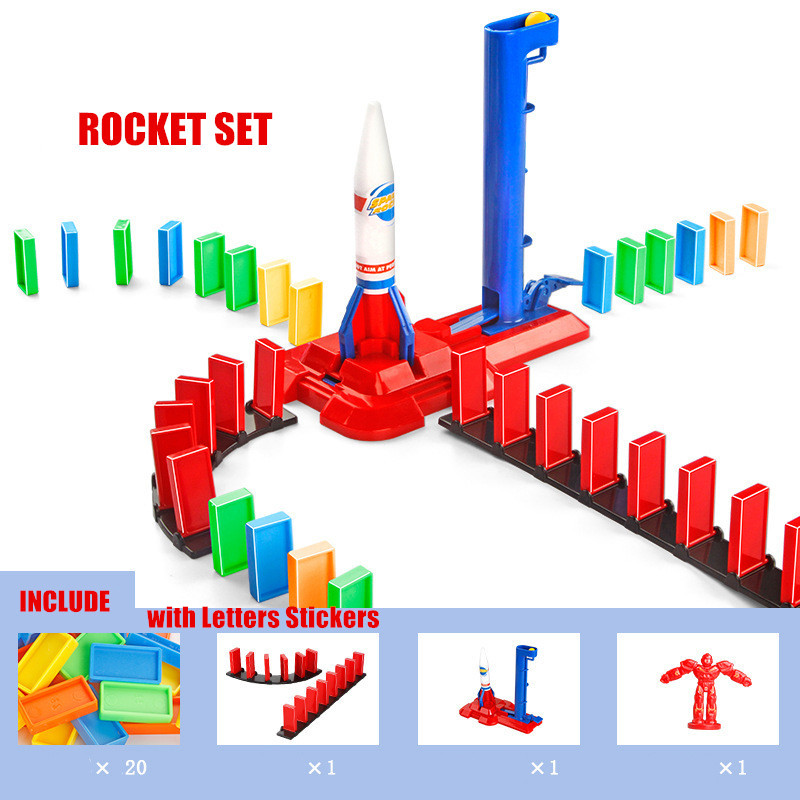 Dreng pige jul elektronisk tog domino spil med raket helikopter til børn juguetes pædagogiske domino blokke: Raketter