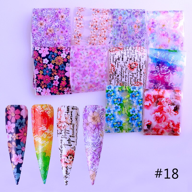 10pcs Nail Foil Polish Stickers Mix Flower Leopard Transfer Foil Nails Decal Sliders For Nail Art Decoration Xmas Designs: 18