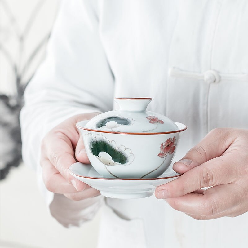 Hand-painted Gaiwan China Porcelain Ceramic Teacup Tea Bowl Kung Fu Tea Set Accessories Hand-held Pot