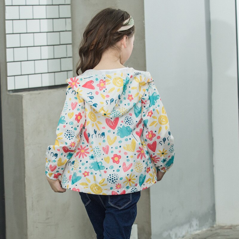 Filles d'été Mignon Veste Enfants À Manches Longues Printemps Mince Bande Dessinée Manteau Bébé Fille Rose Imprimé Fleur Vêtements D'extérieur Manteau Coupe-Vent